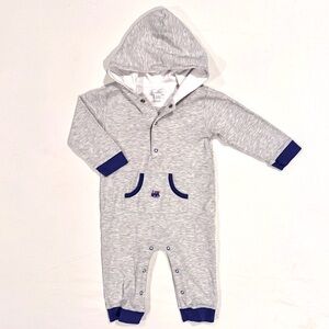 Kissy Kissy Railway Train Playsuit Boys 12-18M Hooded Romper Pima Cotton Spring